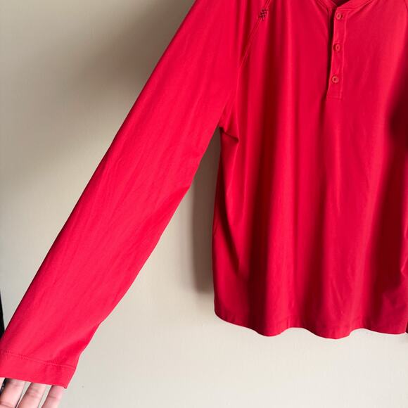 Rhone Red Performance Delta Pique Band Collar Henley Long Sleeve Top XL - Picture 2 of 6
